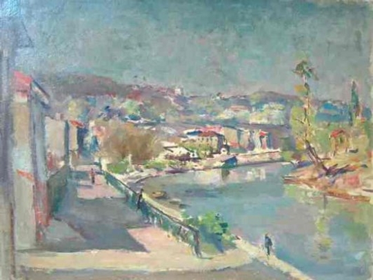 La Seine à Meudon. 1947. Huile sur carton. 33  X 40,5 cm. Coll. particulière